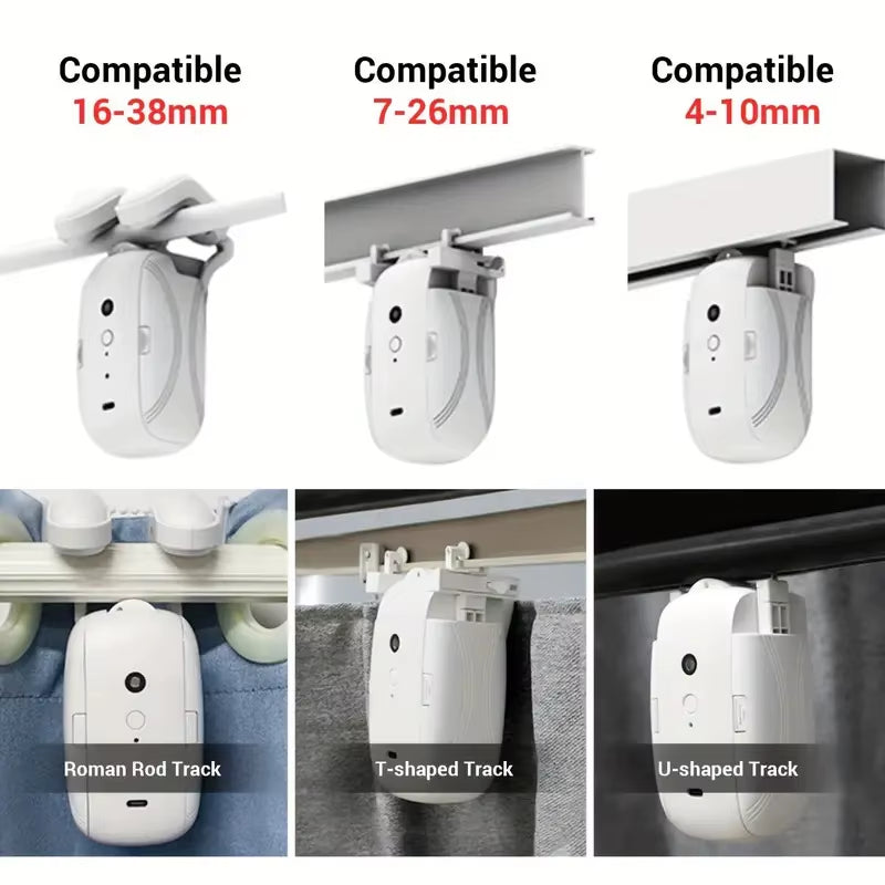 Smart Automatic Curtain Opener, Remote Control with App/Timer/Voice, with T/U/Rome Rod ,Wifi Bluetooth Automatic Light Sensor