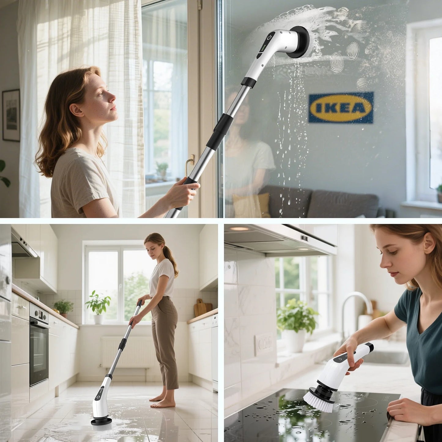 Electric Spin Scrubber, Cordless Bath Tub Power Scrubber with Long Handle & 7 Replaceable Heads, Detachable as Short Handle, Shower Cleaning Brush Household Tools for Bathroom & Tile Floor