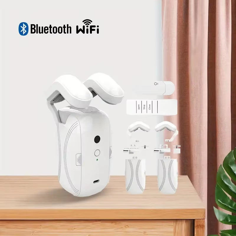 Smart Automatic Curtain Opener, Remote Control with App/Timer/Voice, with T/U/Rome Rod ,Wifi Bluetooth Automatic Light Sensor